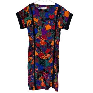 Vintage 1980’s Albert Nipon Silk Abstract Floral Sheath Dress